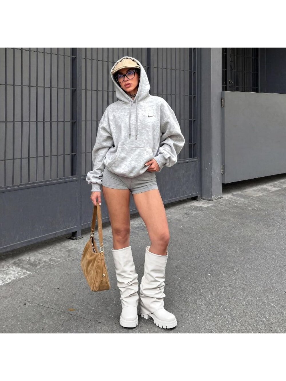 Women's White Platform Fold Over Slouch Mid Calf Fashion Y2K Knee High Boots - Picture 2 of 7